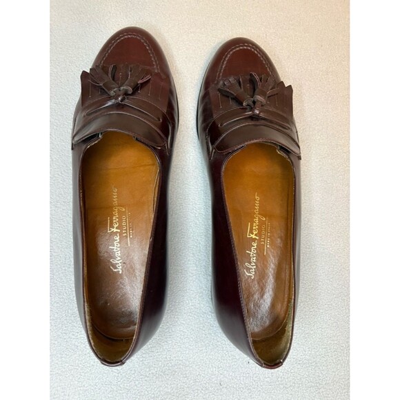 Salvatore Ferragamo Studio Tassel Loafers Brown Leather 10 EE